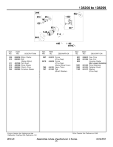 Electric Starter Diagram and Parts List for 135207-0325-XX  Briggs and Stratton Engine